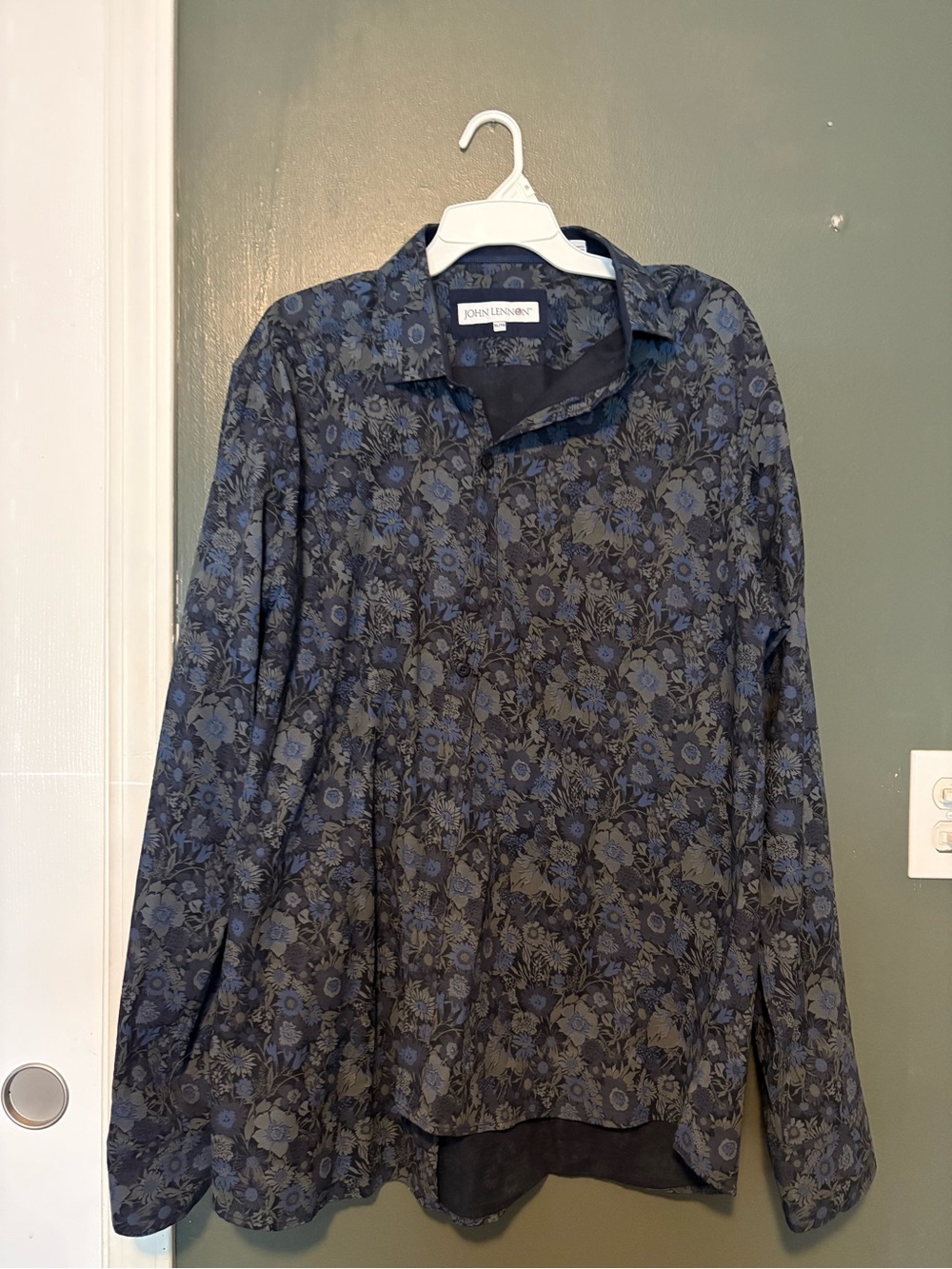 John Lennon Men’s XL Blue/Gray Floral Long Sleeve Button-Up Shirt